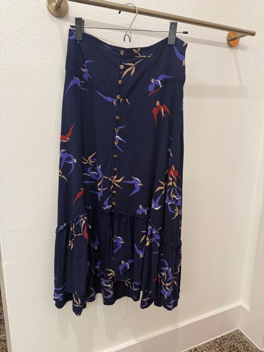Maeve Navy Maxi Skirt with Purple and Red Floral Print